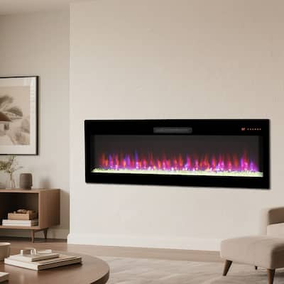 50" -60" WiFi-Enabled Electric Fireplace, Recessed in-Wall and Wall-Mounted Heater