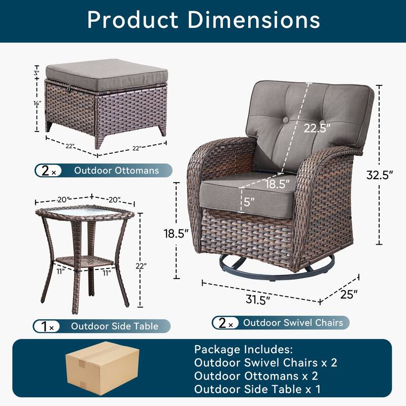 5 Pieces Pocassy Swivel Chair Table with Ottomans