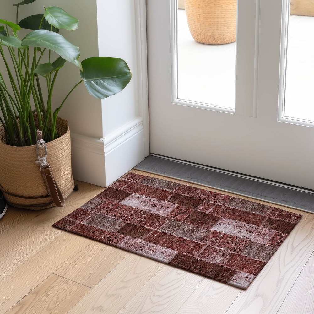 Machine Washable Indoor/ Outdoor Chantille Vintage Patchwork Rug