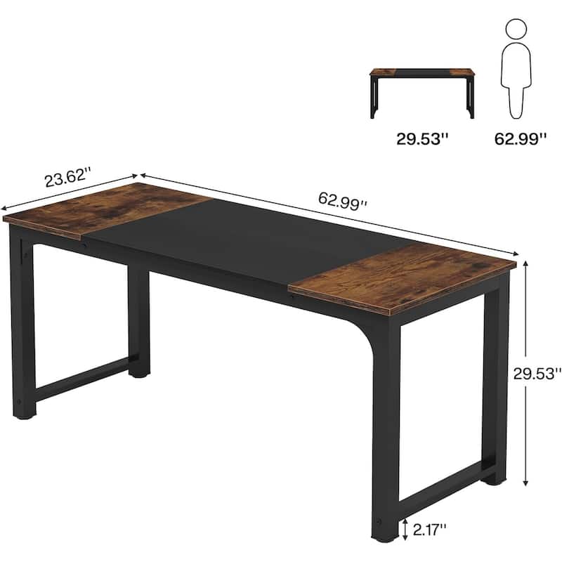 63" Executive Desk, Large Modern Office Computer Workstation with Thick Metal Frame, Business Furniture for Home Office