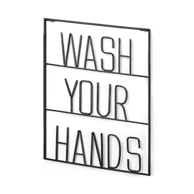 Wash Your Hands Black Metal Sign