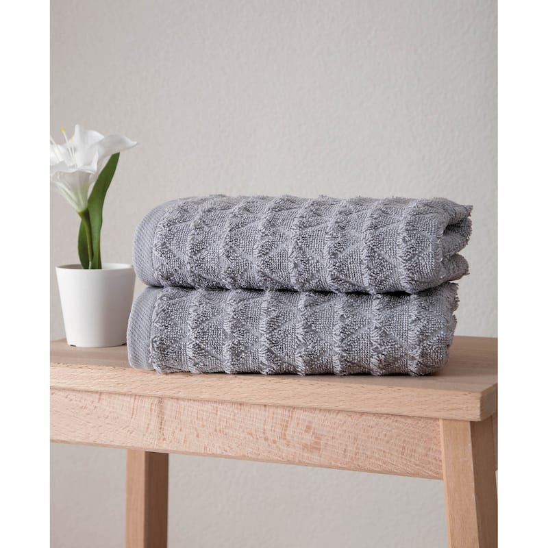 Ozan Premium Home Azure Collection 100% Turkish Cotton 2-Pc. Hand Towels - Grey