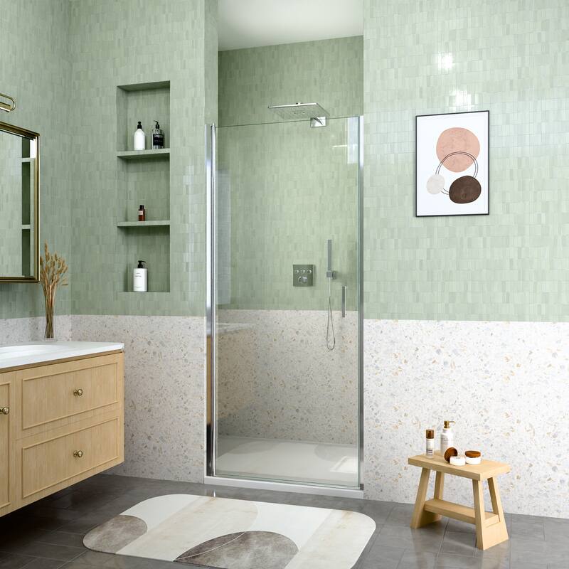 GDFStudio - Modern America Design Semi-Frameless Circular Pivot Shower Door with 1/4" SGCC Tempered Glass & Magnetic Soft-close