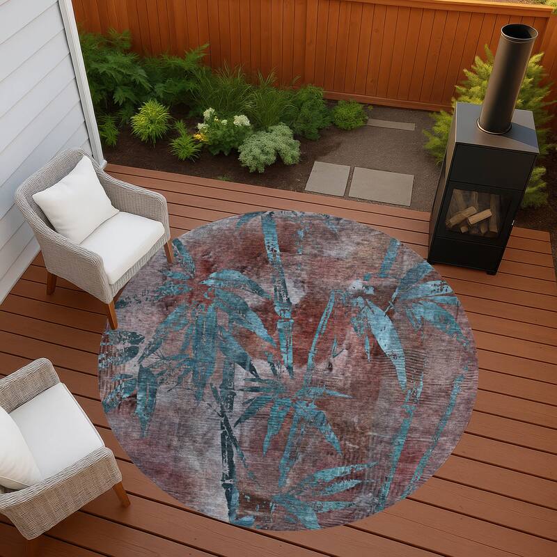Machine Washable Indoor/ Outdoor Modern Floral Chantille Rug - Terracotta - 8' x 8'