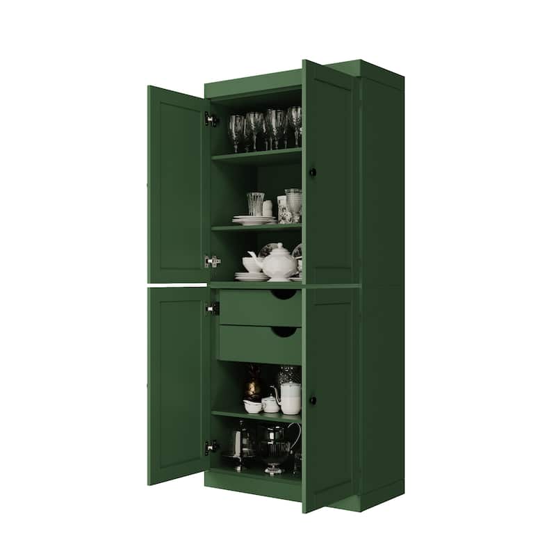 Palace Imports 100% Solid Wood 32" Pantry Cabinet with Shaker Doors, 2-Drawers and Adjustable Shelves