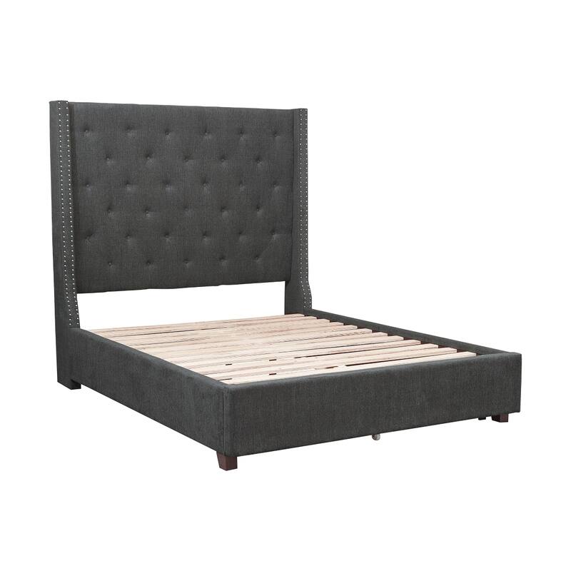 Matt Gray Fabric Upholstered Tufted Platform Bed