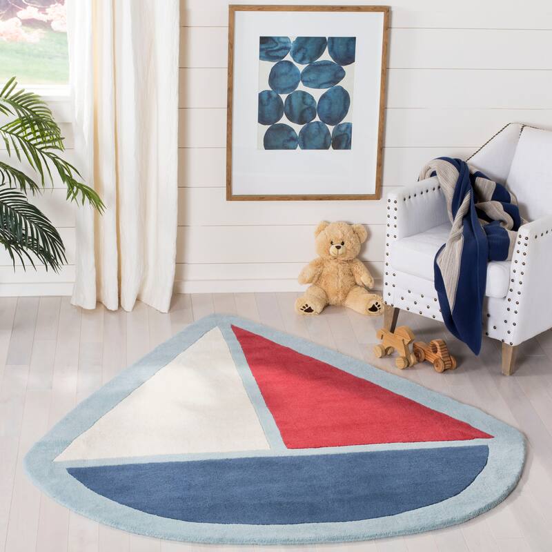 SAFAVIEH Martha Stewart Collection Modern & Contemporary Ivory / Blue Wool Rug - 6' x 6' 6" - Ivory/Blue - Rectangle