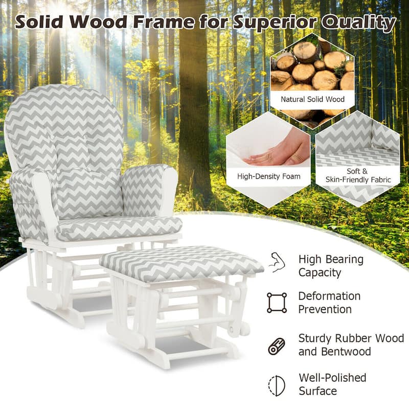 Gymax Glider and Ottoman Cushion Set Wood Baby Nursery Rocking Chair