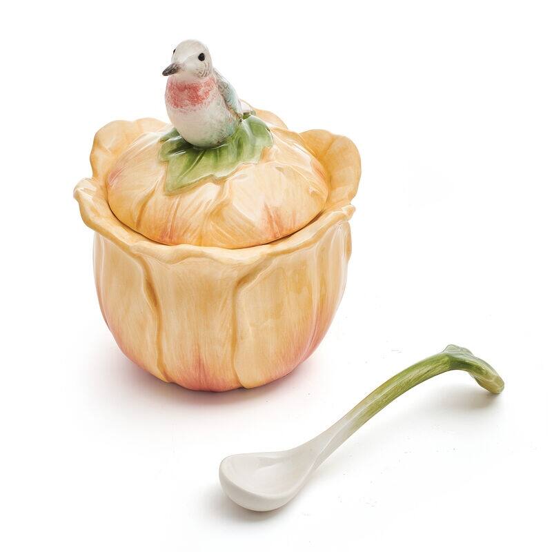 Fitz and Floyd Meadow Condiment Jar and Spoon Set