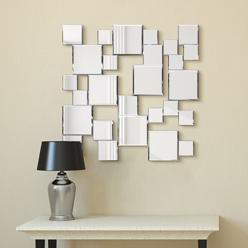 Elegant Cluster Wall Mirror,Beveled Squares Mirror,Bathroom Mirror, 32"x32" - Clear - 32" x 32"
