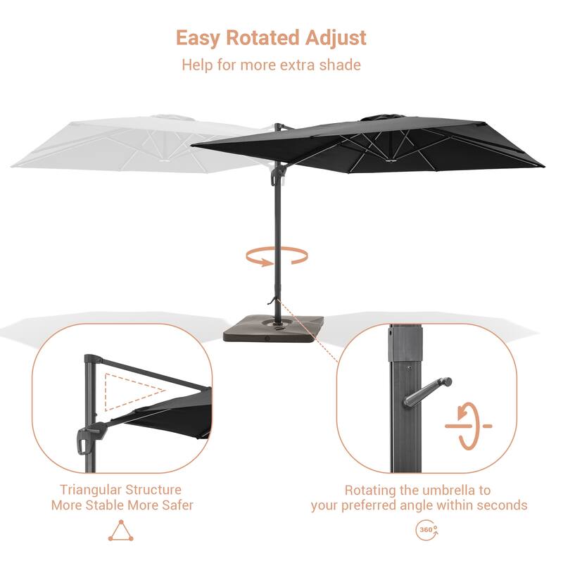 LIVOOSUN Patio10x10FT Aluminum Cantilever Umbrella Solution-Dyed Fabric w/Base
