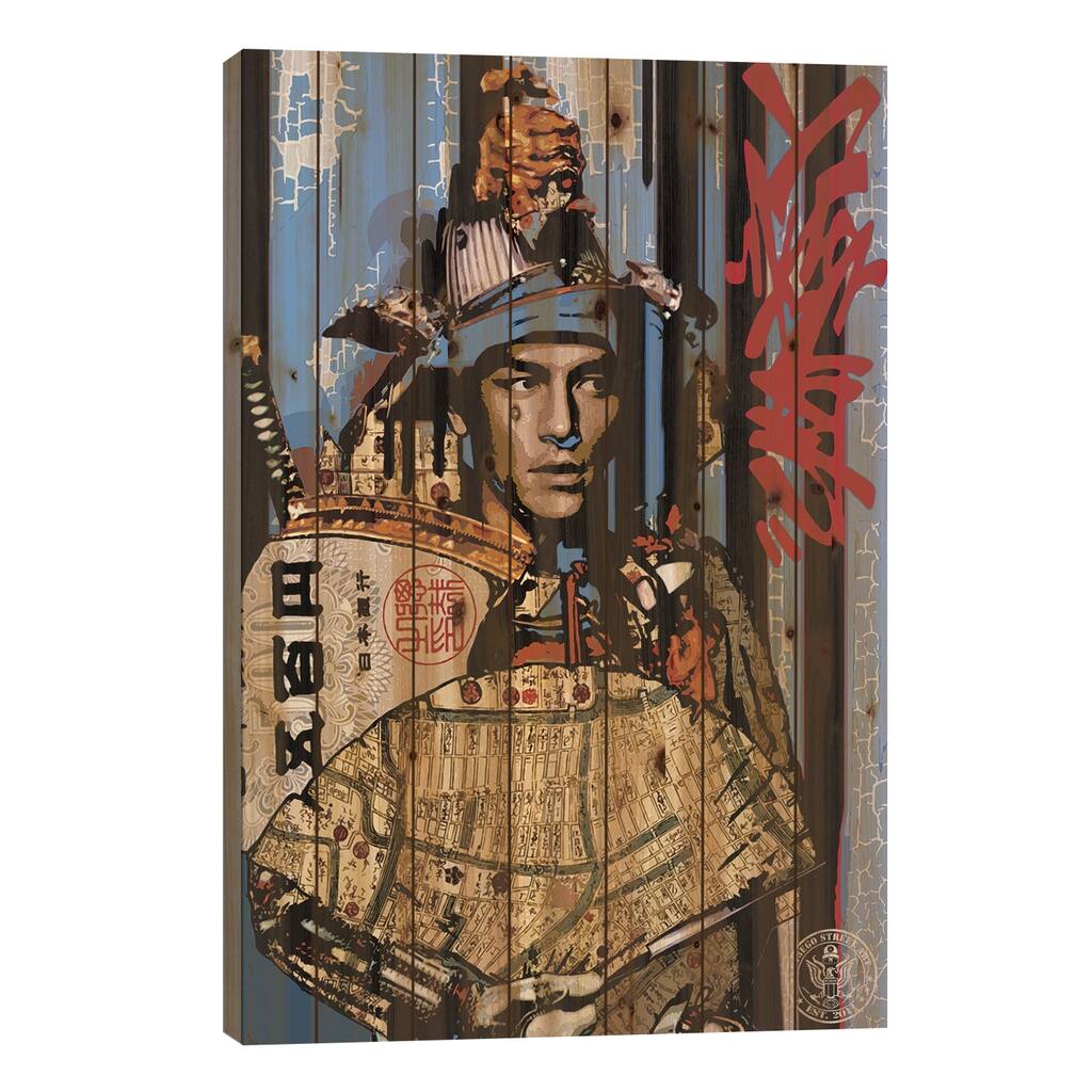Blue Samurai Print On Wood by D13EGO - Multi-Color