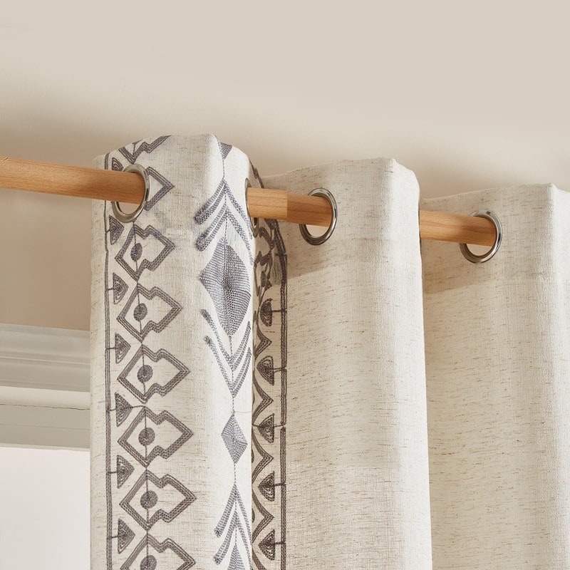 Vintage Farmhouse Curtains Boho Embroidered, 2 Panels