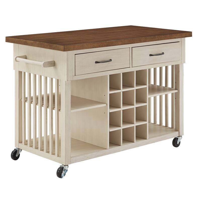 Eleanor Kitchen Island with Wine Rack by iNSPIRE Q Classic - Oak Top with Antique White Base