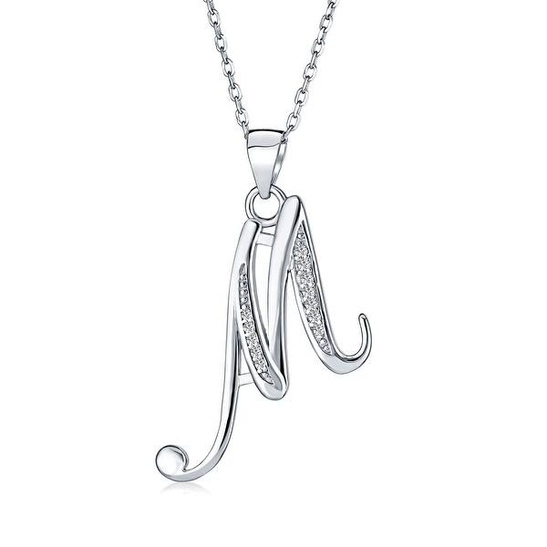 Shop Letter M Script Initial Pendant Necklace Pave Cz 925 Sterling Silver On Sale Overstock 17996398