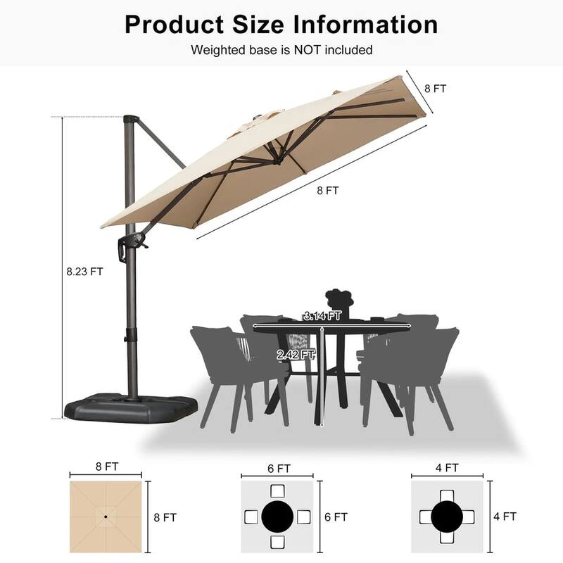 PURPLE LEAF 8 ft Square 360 Degree Rotation Patio Cantilever Umbrella