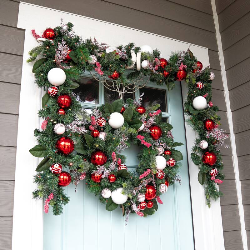 30 in. Lighted Christmas Wreath - Nordic - Red