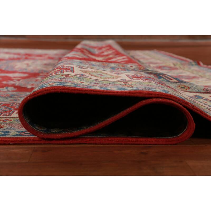 Hand Knotted Oriental 100% Wool Carpet Traditional Geometric Red Kazak Area Rug - 12' 9'' X 9' 11''