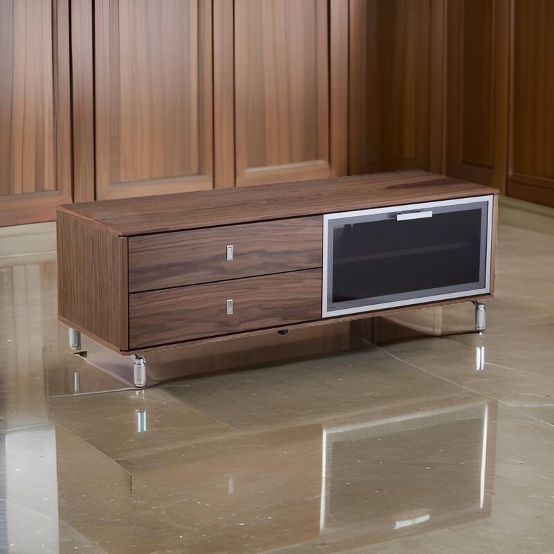 Ida 60 Inch TV Entertainment Console, Drawers, Pull Down Door, Walnut Brown