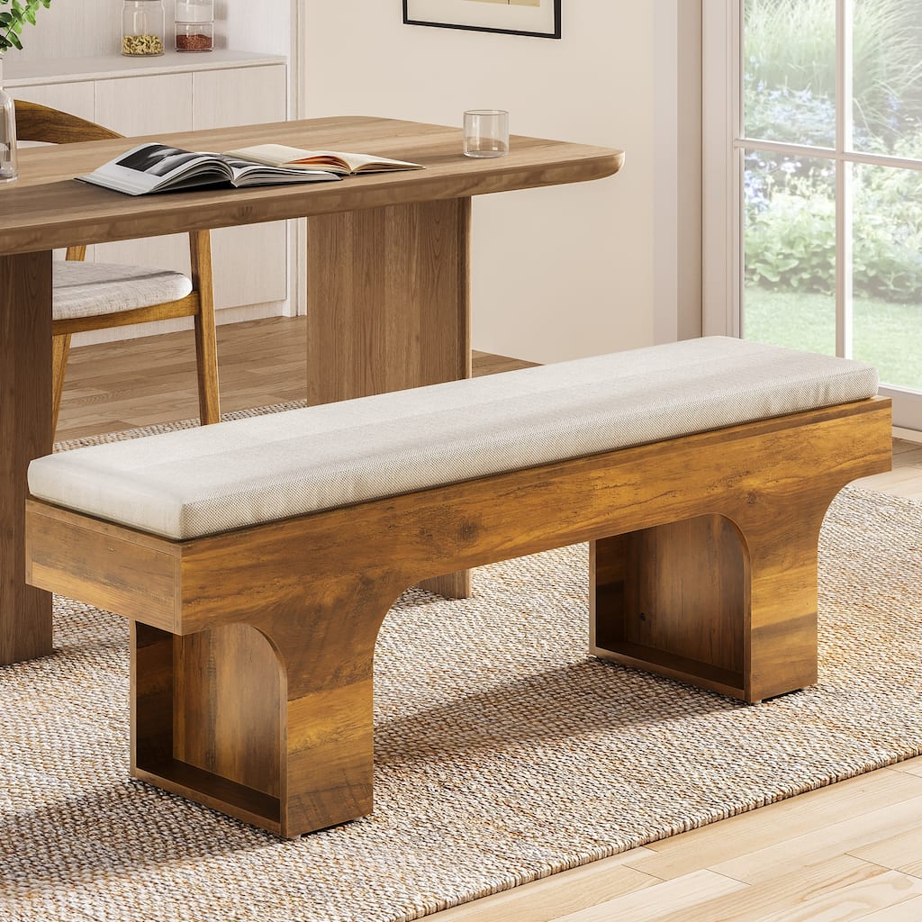 Dining Bench with Linen Cushion, End of Bed Upholstered Bench, Entryway Bench for Hallway, Living Room, Bedroom, Kitchen