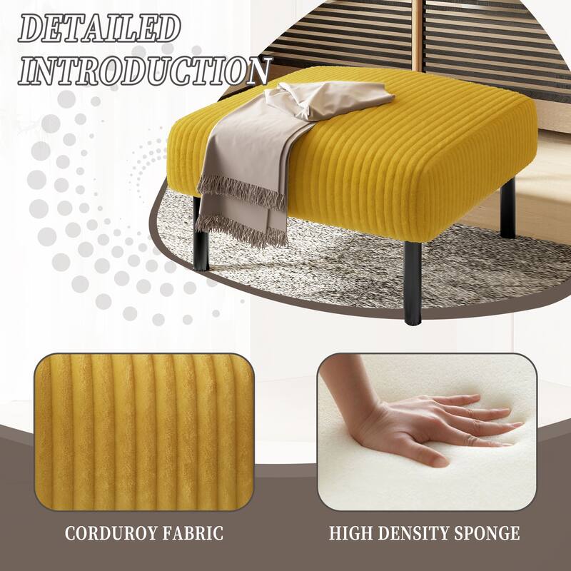 Small Ottoman Footstool with Legs, Corduroy Fabric Ottoman Foot Stool with Soft Padded seat - Yellow