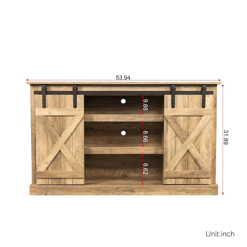 54" Farmhouse Sliding Barn Door TV Stand - 54 inches in width