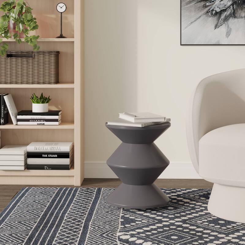 Round Side Table in ABS Plastic with Double-Hourglass Design End Table For Indoor and Outdoor