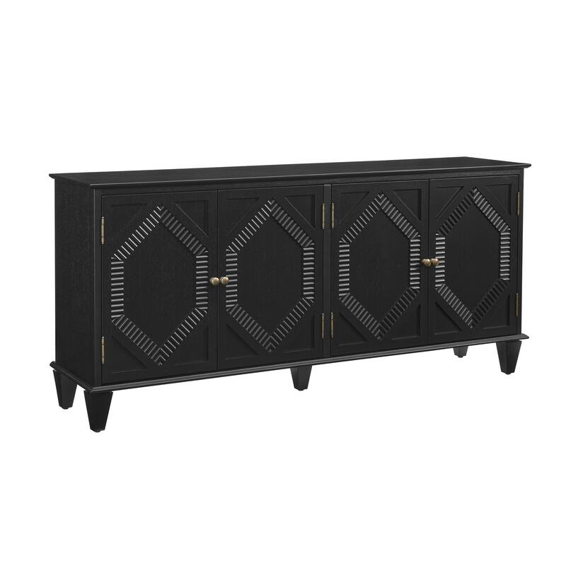 Sideboard Cabinet with 4 Doors & Adjustable Shelf, Accent Cabinet with Solid Wood Legs, Large Wine Bar Storage Cabinet