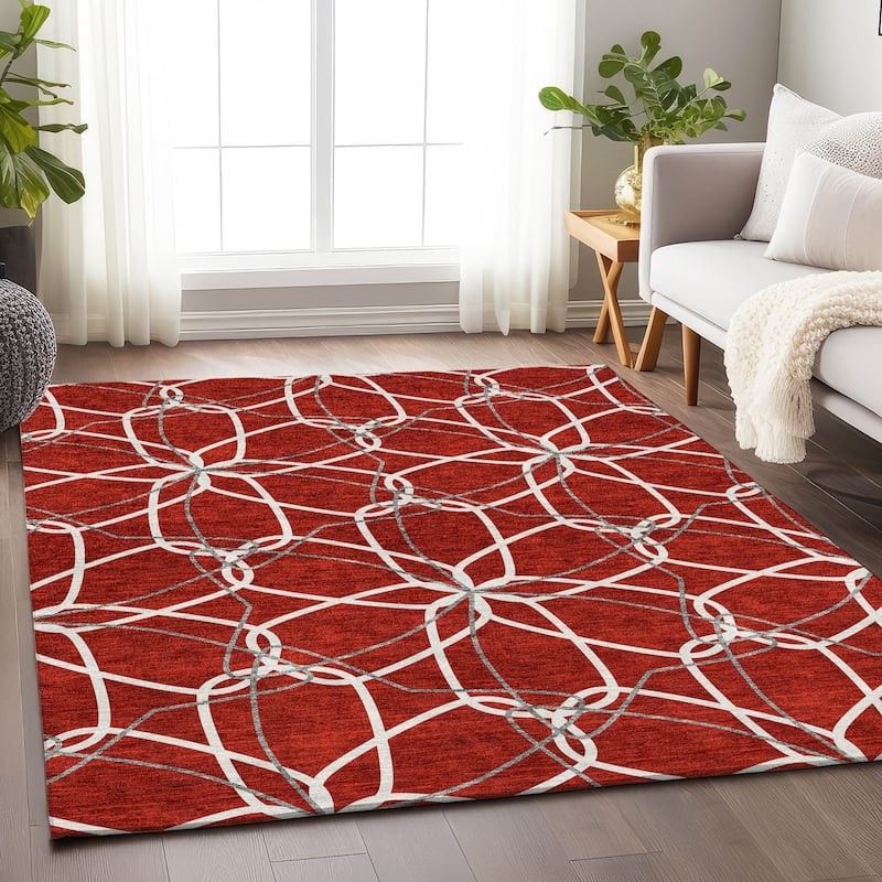 Premium Washable Super Soft Modern Floral Mayfield Rug - Red - 10' x 14'