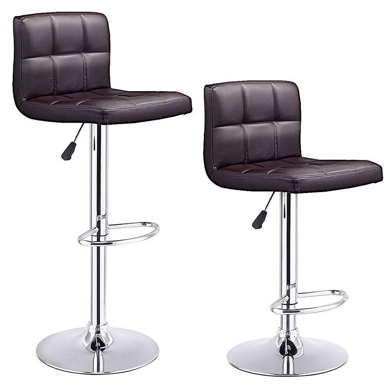 Set of 2 PU Leather Swivel Bar Stools Pub Chairs - Brown