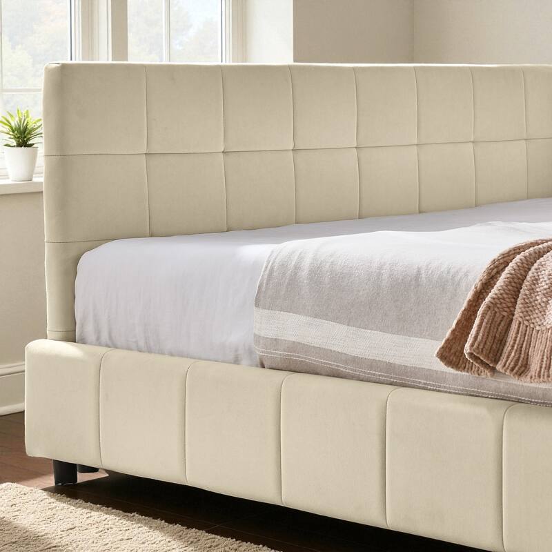 Full Size Velvet Upholstered Tufted Daybed Frame with Backrest and Armrest, Mid-Century Sofa Bed for Bedroom or Living Room
