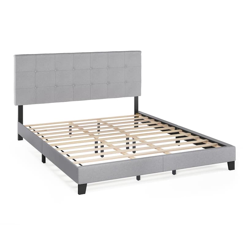 Button Tufted Bed Frame - Linen Upholstered King Size Platform Bed - Stylish Bedroom Decor