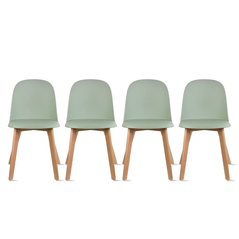 Set of 4 Plastic Dining Side Chair Wood For Event Kitchen Office Event Garden Patio Cafe - Green