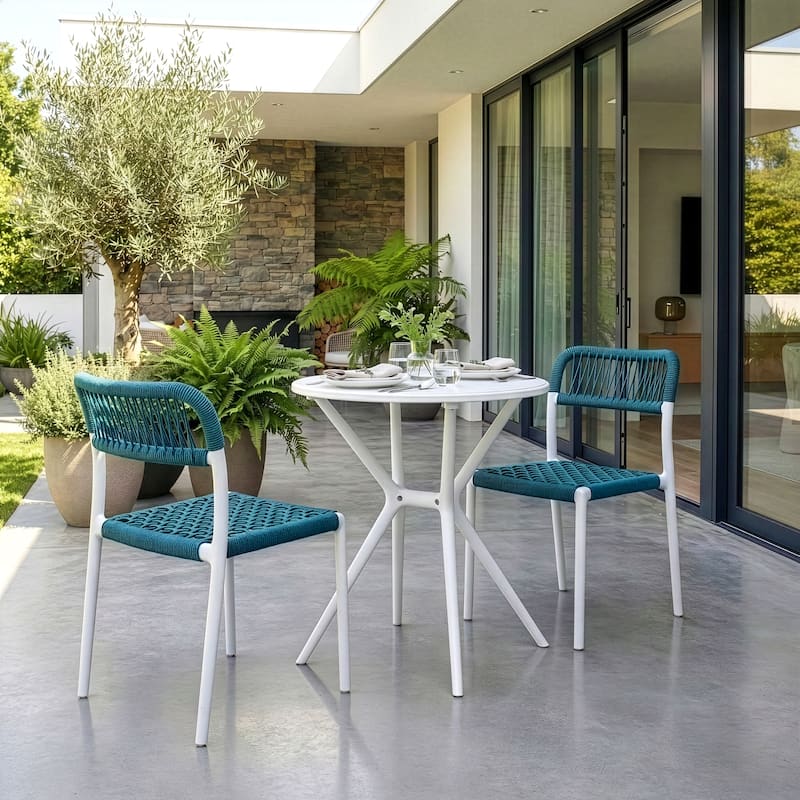 Belen Bates Blue White Outdoor Dining 2 Seats Set