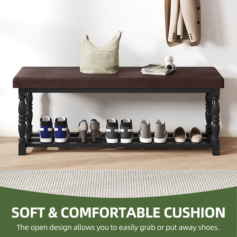 Moasis Entryway Shoe Bench with Cushioned Seat and 2-Tier Storage for Hallway