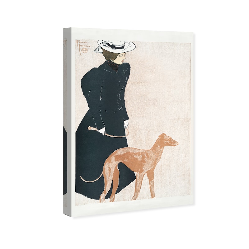 Wynwood Studio Canvas Fashion Woman with Greyhound - Edward Penfield Black and Pumpkin Modern Wall Art Canvas Print