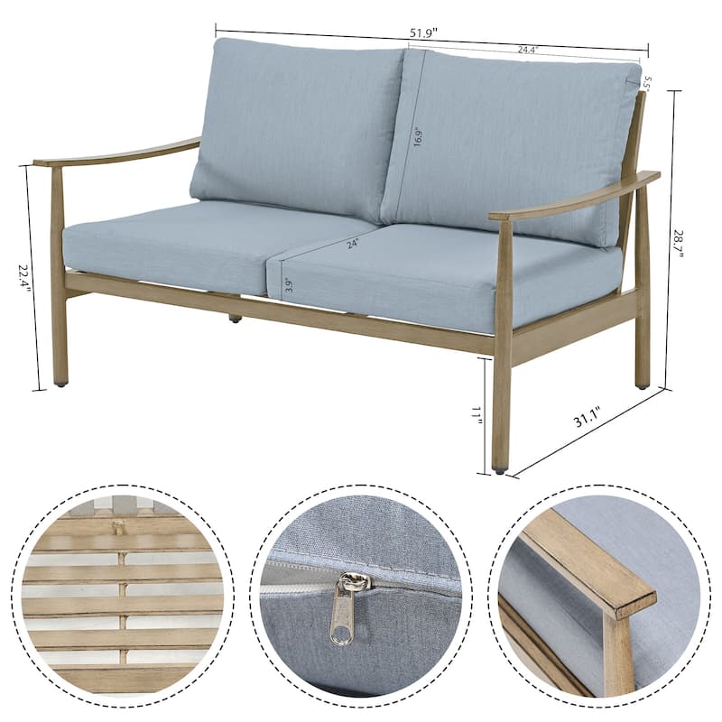 4-Person Aluminum Patio Conversation Set with 2 Swivel Chairs, Loveseat and Coffee Table