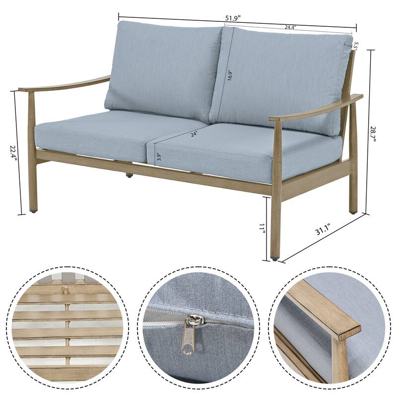 7-Piece Aluminum Patio Conversation Set, Loveseat with Ottomans and Coffee Table