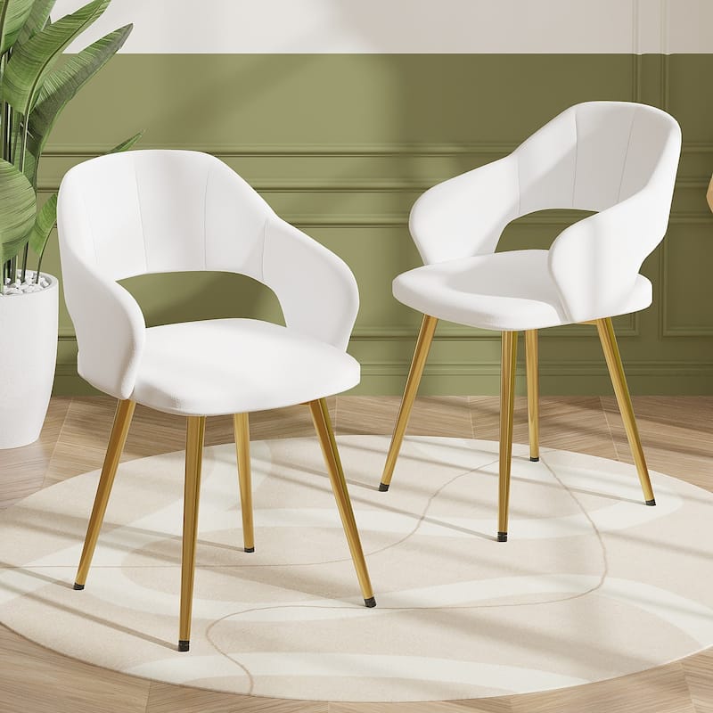 Javlergo Modern Dining Chairs, Comfy Dining Room Chairs with Thick Cushions, Upholstered Kitchen Side Chairs with Metal Legs - Set of 2 - White