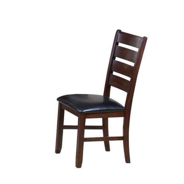 Set of Two Espresso And Brown Upholstered Faux Leather Ladder Back Dining Side Chairs Set of Two Espresso And Brown Upholstered Faux Leather Ladder Back Dining Side Chairs