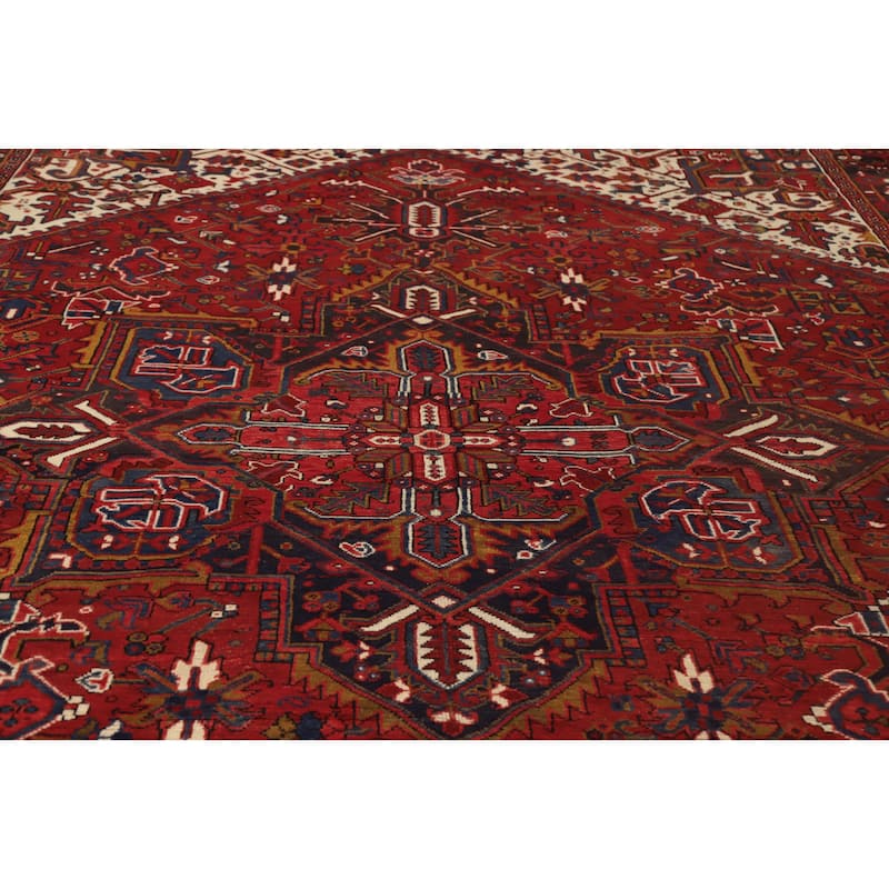 Hand Knotted Oriental 100% Wool Carpet Traditional Medallion Red Heriz Area Rug - 12' 7'' X 9' 8''