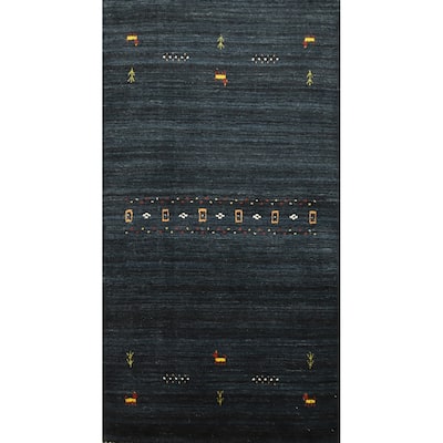 Hand Knotted Oriental 100% Wool Carpet Tribal Animal Pictorial Navy Blue & Blues Gabbeh Area Rug - 4' 10'' X 3' 0''