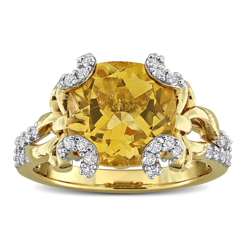 Miadora 4 5/8ct TGW Citrine and White Topaz Cocktail Ring in Yellow Plated Silver