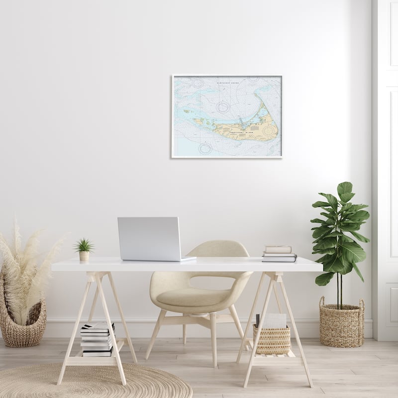 Stupell Nantucket Island Coastal Massachusetts Traditional Nautical Map Framed Wall Art