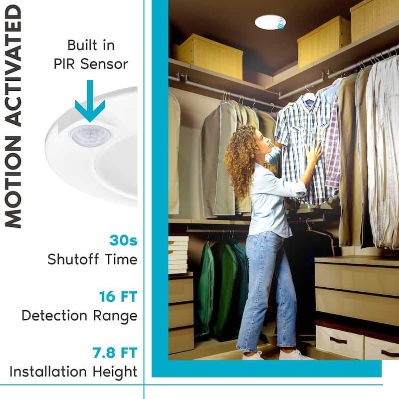 Luxrite 6in LED Motion Sensor Ceiling Light 3 Color Selectable 3000K-5000K 30s Timeout 15W 1000 Lumens