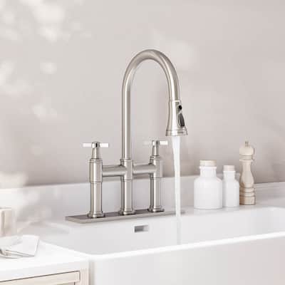 Bridge Kitchen Faucet with 3 Way Spray Function