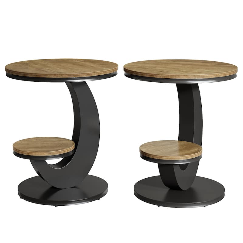 Round End Table, 2 Tiers Side Table with Storage Shelf