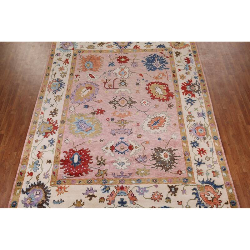 Pink Oushak Oriental Area Rug Handmade Wool Carpet - 8'11" x 11'7"