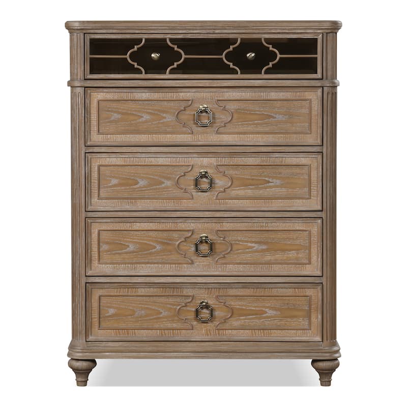 Furniture of America Aveline Modern Rustic Oak Solid Wood 5-Drawer Storage Chest