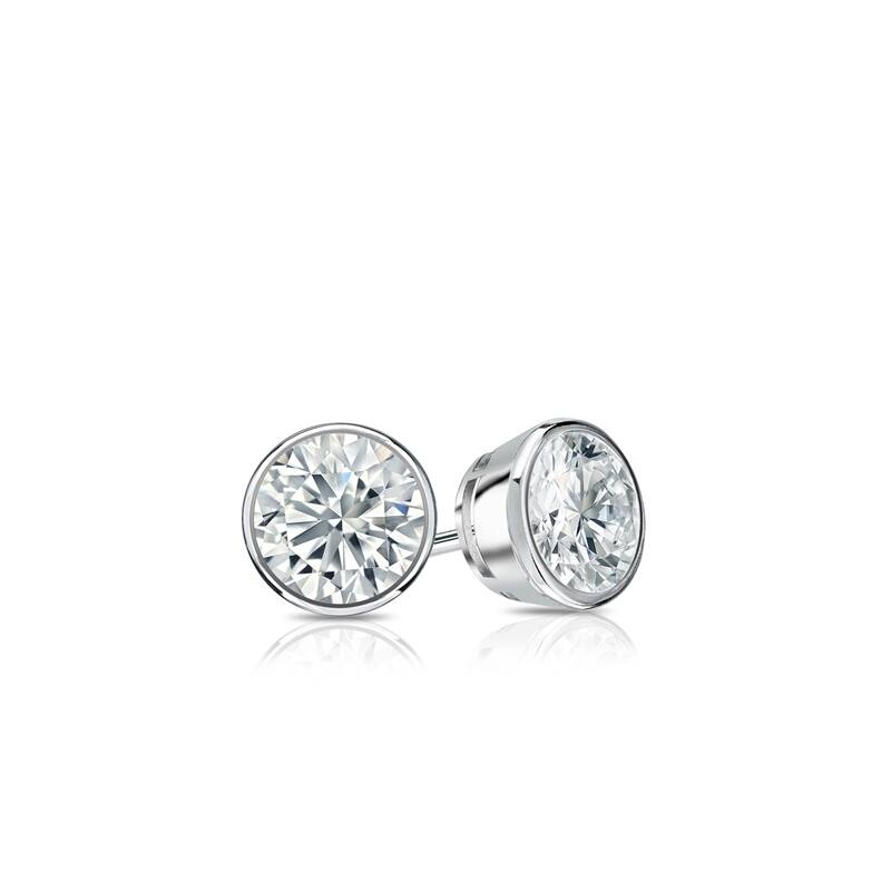 Auriya 14k Gold Lab Grown Round Diamond Stud Earrings 0.50 to 5.00 ct. tw. Bezel Push-Back (F-G VS)